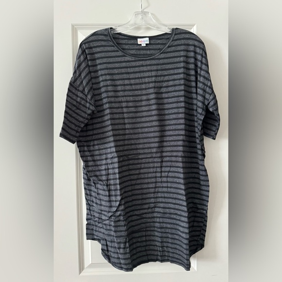 Lularoe Women’s striped tunic top. Size M. Black and gray. High-low hem. - Picture 1 of 4